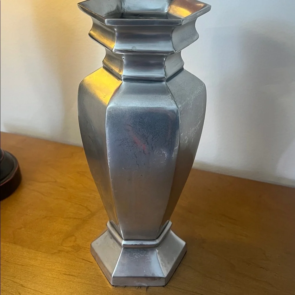Pottery Barn Vintage Silver Hexagonal Vase.